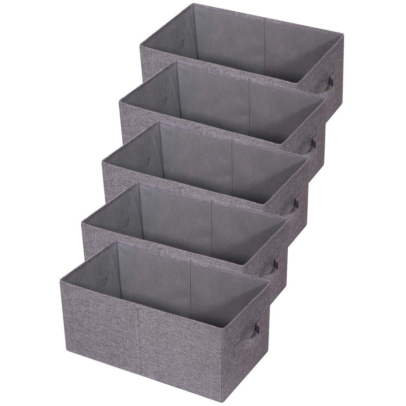 TENABORT Set of 5 Closet Organizer Bins with Handle, Fabric Foldable Storage Baskets Cloth Box Containers for Shelves Home Office Clothes Clothing, Gray, Jumbo - Image 1